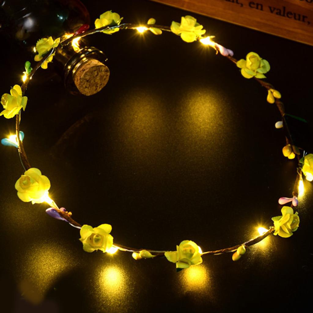 Hawaii LED-ljus Lysande pannband Konstgjord blomma Glöd Lyser upp Girland Krona Krans Bröllop Hårband Kvinna Flicka Huvudbonad