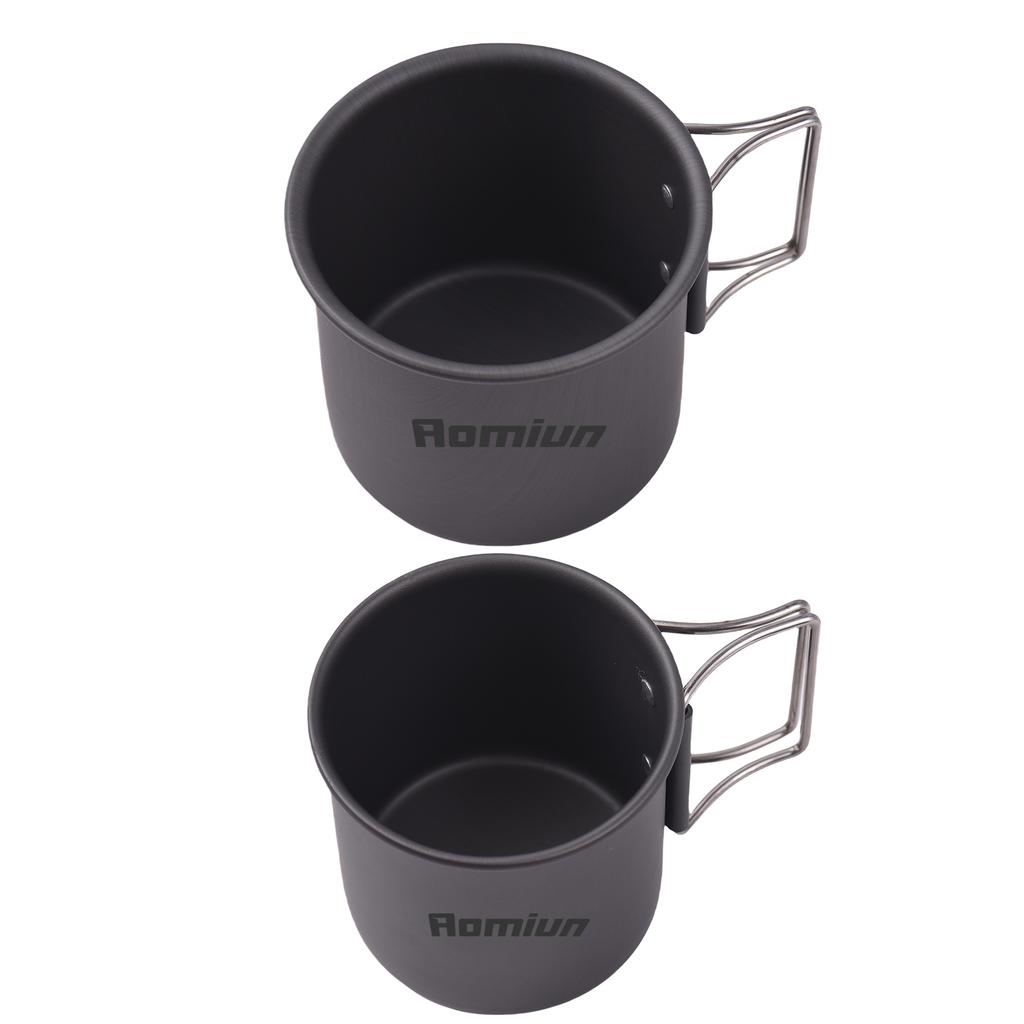 2 PCS Camping Cup Set Lightweight Aluminum Cup Set 450ml and 250ml Portable Foldable Handle Stackable Cup for Outdoor