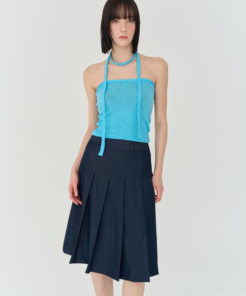 THEFRHT Slit Pleated Midi Skirt (Navy)