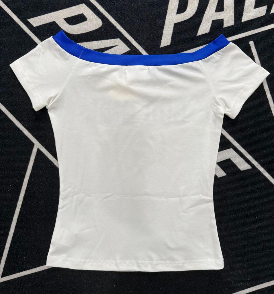 European-American Summer Retro Letter Print One-Shoulder T-Shirt