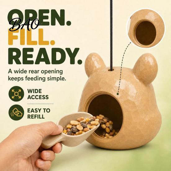 Cute Animal Garden Statue Outdoor Squirrel Feeder with Creative Simulated Head Design Durable 3D Printed Hanging Wildlife Feeding Station for