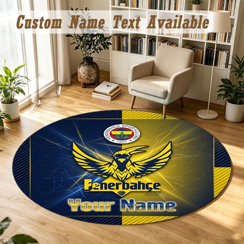 Round Rug Custom NameFenerbahçe FC Pattern Non Slip Carpet Home Floor Decor