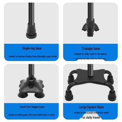 Aluminum Alloy Four-Legged Non-Slip Cane for Elderly with Plastic Handle