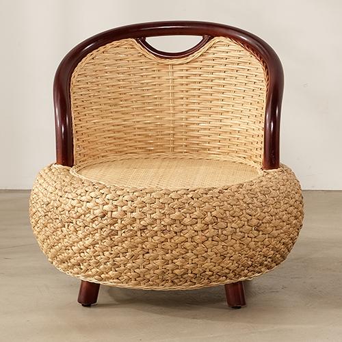 Rattan Weave round Accent Chair Comfort Floor Seat with Backrest Cozy Pouf Ottoman for Balcony Living Room