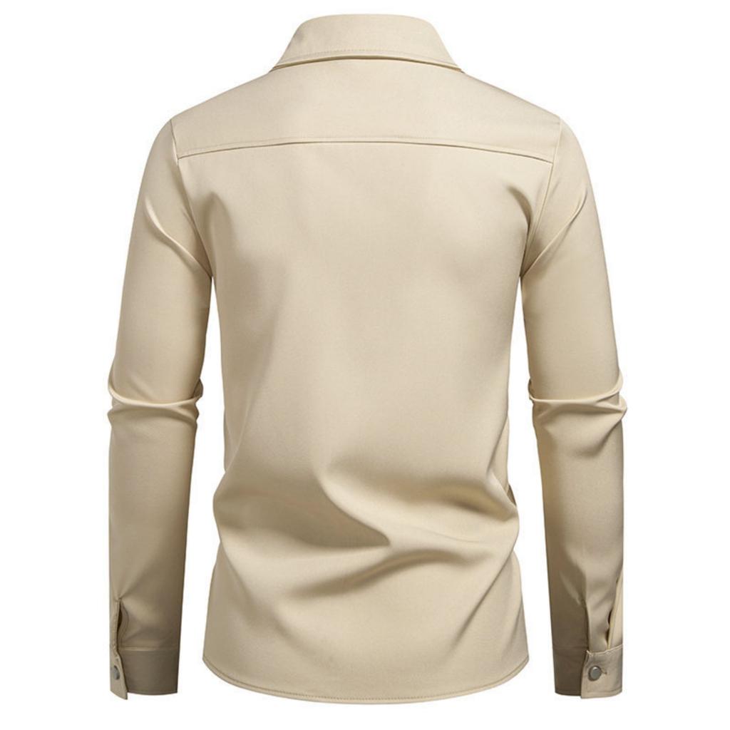 Men's Casual Solid-color Long-sleeved Shirt, Men's Slanted Front Button-down Lapel Shirt