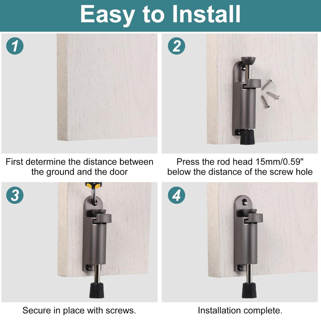 Uxcell 2er-Pack Kick-Down Türstopper, Federbelasteter teleskopischer Türstopper, Verstellbarer Türschloss-Halter für Bodenabstand, 45mm/1.77 Zoll, Schwarz