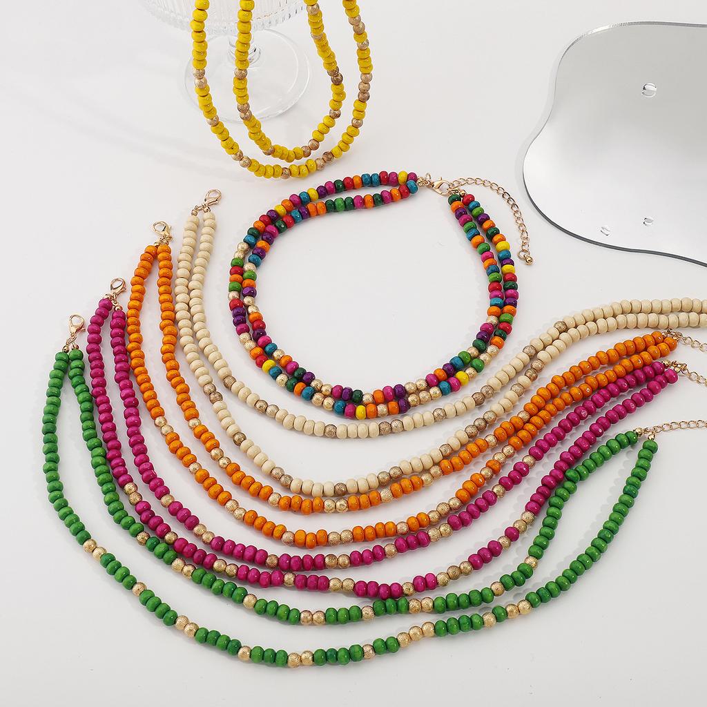 Tooxika Colier cu mărgele din lemn Bohemian Rainbow Guardian, colier cu mărgele, vară, dopamină, colier chinezesc nou
