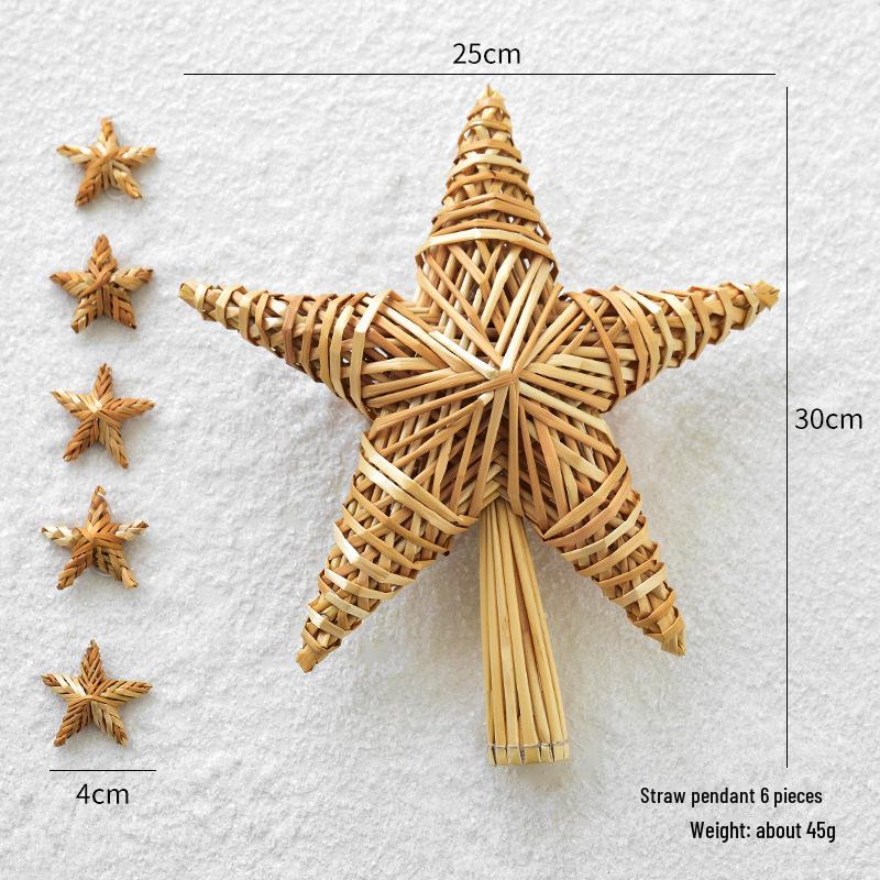 

Экологичная соломенная снежинка-звезда-верхушка на елку - подвеска из натурального рождественского украшения