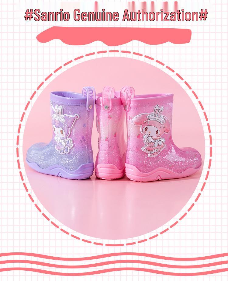 Sanrio Kids Waterproof Girls' Winter Rain Boots with Fleece Lining, Non-Slip Outdoor Rubber Boots