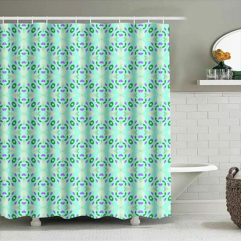 Kaleidoscopic Floral Shower Curtain Mint Green Purple Decor For Bathroom Waterproof Fabric Easy Installation For Home Bathing Es