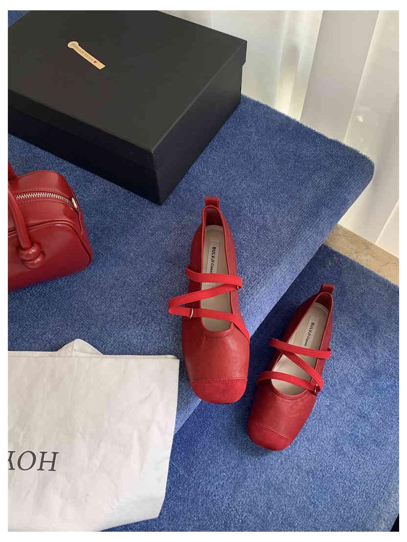

2025 Summer Flats Ballet Shoes Women Comfy Leather Shoes Luxury Square Toe Mary Janes Ladies Ballerina Casual Loafer Brand Mujer 35