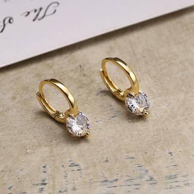 ZAKOL New Round Crystal Zircon Drop Earrings for Women Golden Copper Color Hook Earring Brief Wedding Party Fashion Zircon Gift