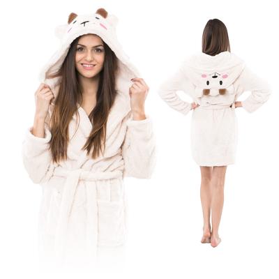 Hooded Bathrobe White Cozy Women's Warm Gift Girls Outfit