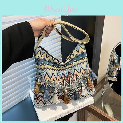 Ethnic Style Casual Shoulder Bag With Tassels For Daily Use And Travel