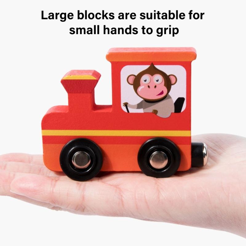Magnetic Dinosaur Theme Wood Train Set Educational Toy For Early Learning And Hand Eye Coordination For Children