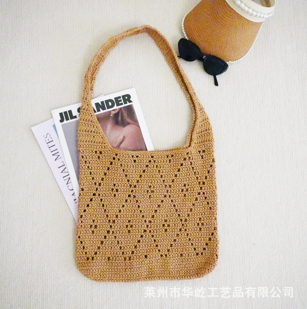 

French casual literary style lazy sense woven tote bag niche diamond hollow seaside vacation beach shoulder bag 33*28