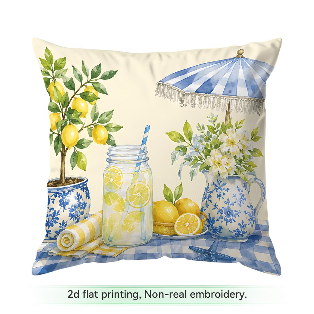 Fresh Blue And Yellow Lemon Pictures Cushions Pillowcase Polyester Cushion Cover Throw Pillow Pillowcover Home Car Sofa Decor