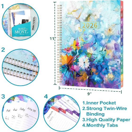 2026 Planner - 2026 Planner Weekly and Monthly, January 2026 - December 2026, 8.5" x 11", Calendar Planner 2026 with Colorful Monthly Tabs, Twin-wire