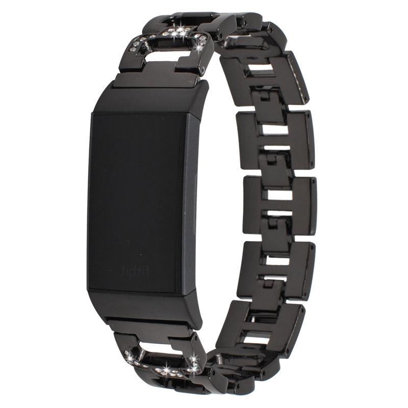 

Durable Rhinestones Decor Aluminum Alloy Replacement Smart Watch Band Wrist Strap for Fitbit Charge 6/5 Black