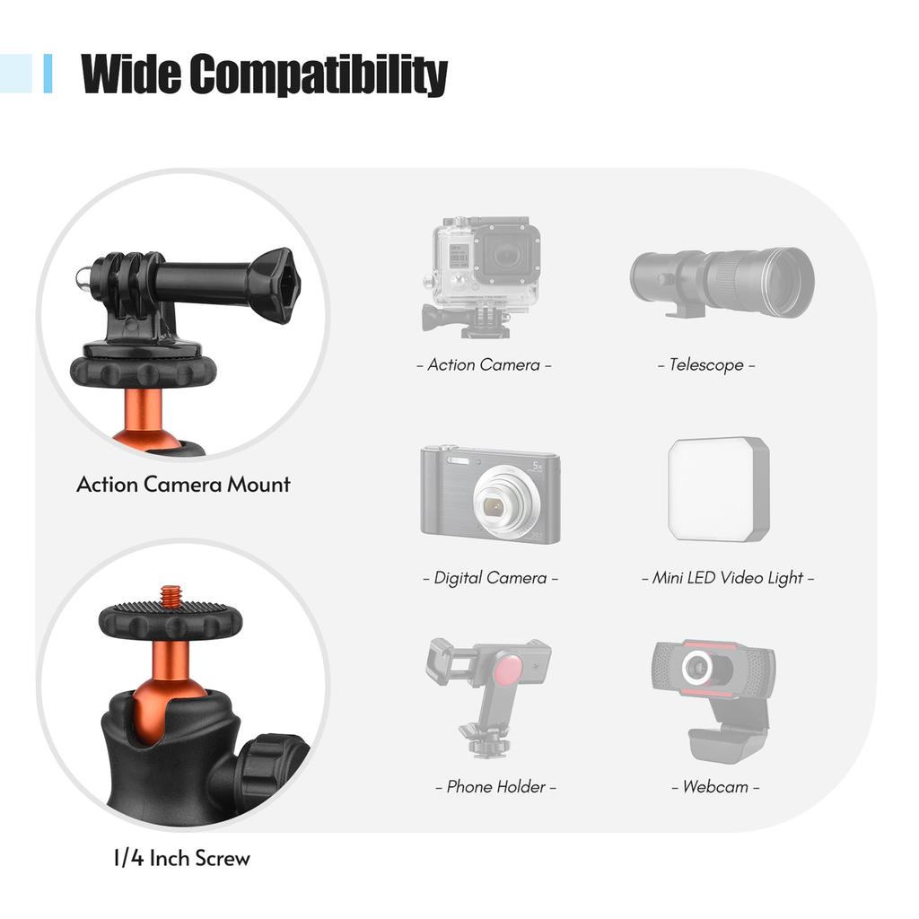 UURIG BH 07 Mini Ball Head Camera Tripod Mount 1 4 Inch Screw with Magnetic Base Sports Camera Mount Adapter