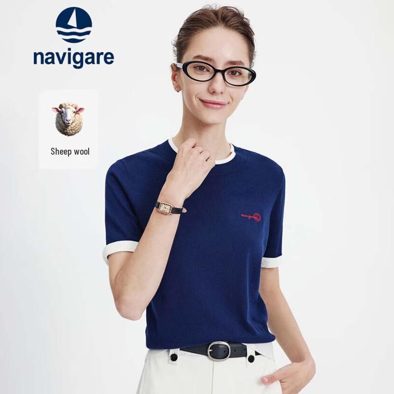 Navigare Women's Color Block Faux Two-Piece Knit Short Sleeve Top