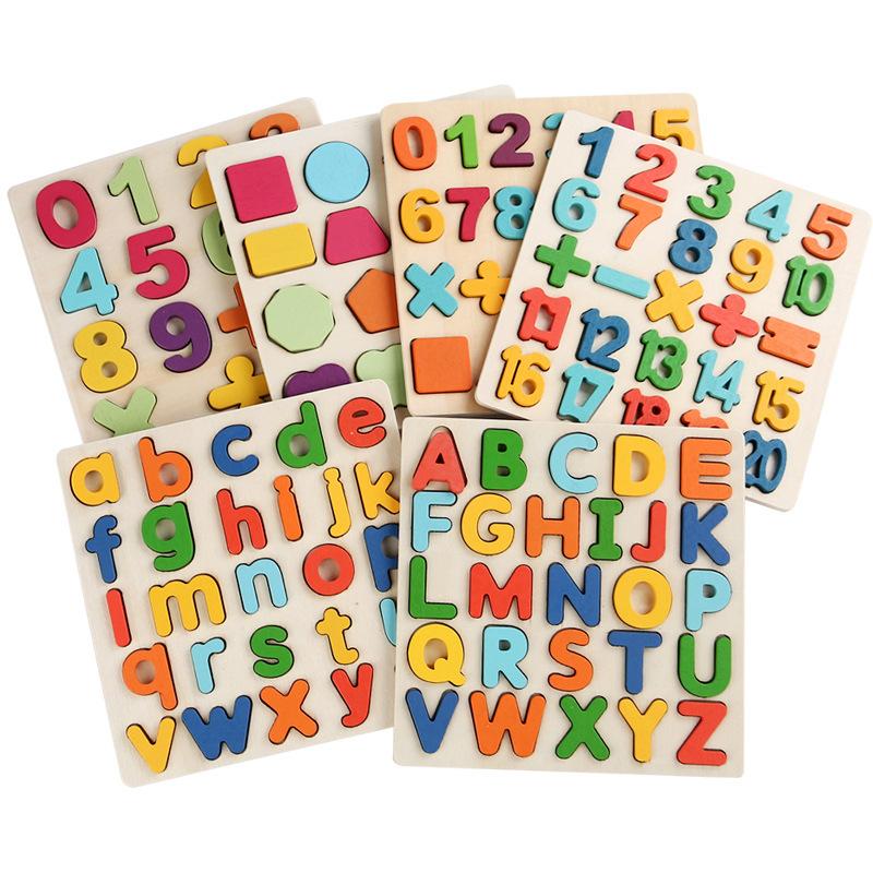 Wooden Montessori Numbers Alphabet Geometry Pairing Puzzle Puzzle Early Childhood Education Building Block Children'S Educational Cognitive Toys