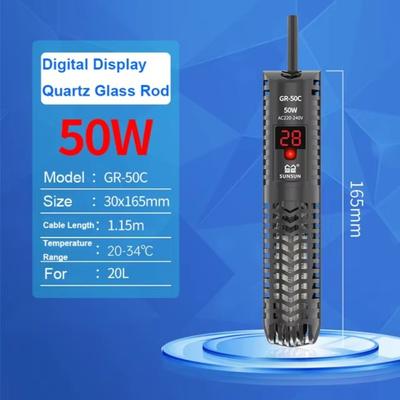 Quartz Glass Aquarium Submersible Heater LCD Display Adjustable Temperature Fish Tank Heater Non- Glass 20-34°C
