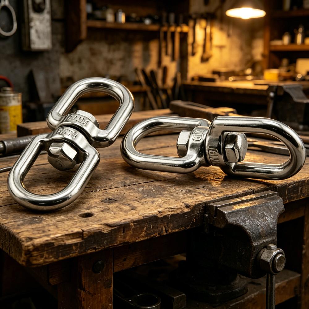 304 Stainless Steel Swivel Hook – 360° Double-Ring Connector – M4/M5/M6, 113-300kg – For Boating, Camping, Dog Leashes, Plant Hangers