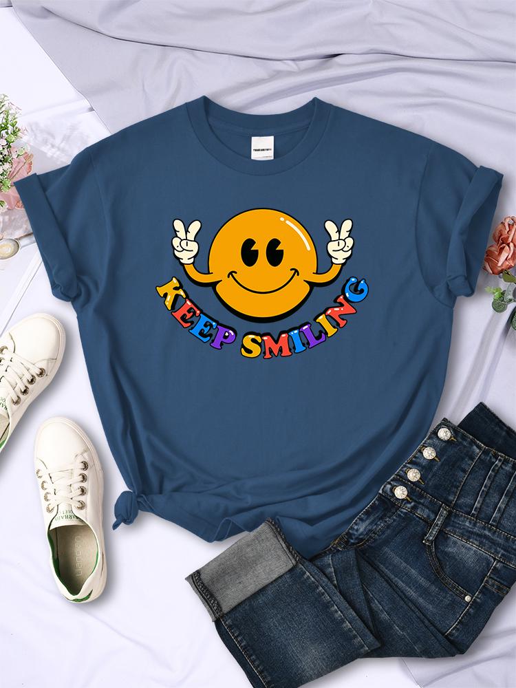 Keep Smiling To Life Print Women T-Shirts Summer Fashion Soft Tshirts Street Hip Hop Clothes Comfortable Casual T Shirt Female