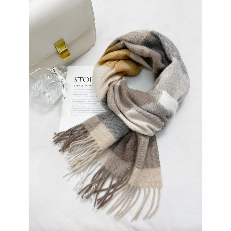 Scarf female 100 pure wool autumn and winter new style high-end sense versatile warm plaid scarf student