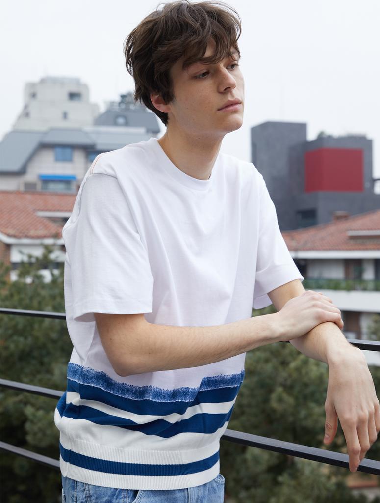FILOBISKNOT Needle Punch Knit Stripe T-Shirt_White
