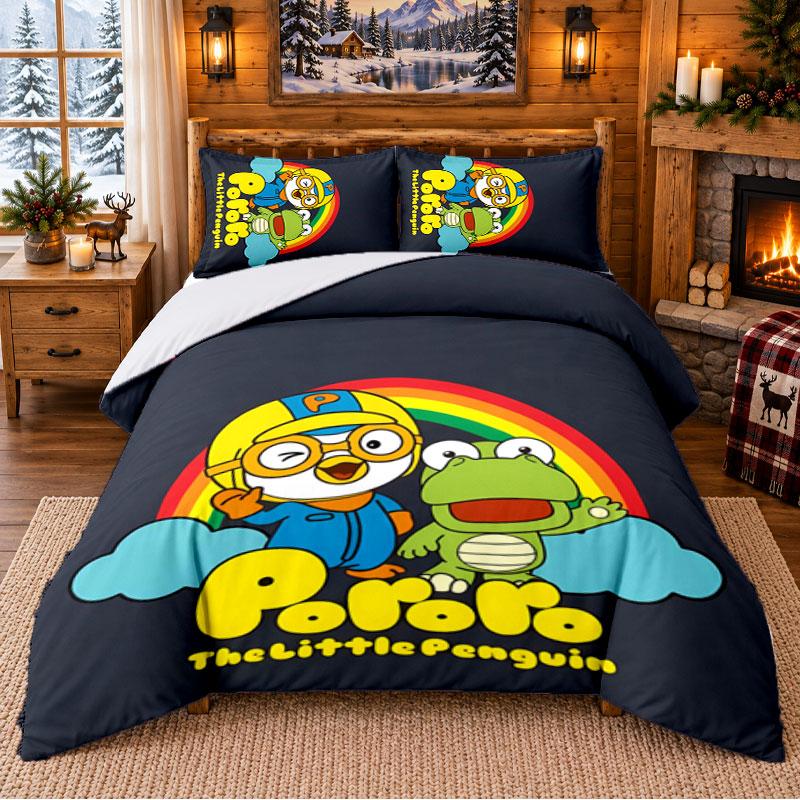 Pororo Patronen Beddengoed 3-delige Set Hoeslaken En Kussenslopen Voor Binnen Slaapkamer