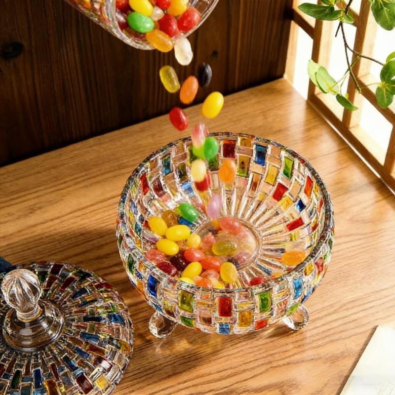 Bunte Glasbehälter mit Deckel Kristallgläser Süßigkeitenschalen Schmuckschatulle für Hochzeit, Weihnachtsfeier Dekorative Süßigkeitenschale