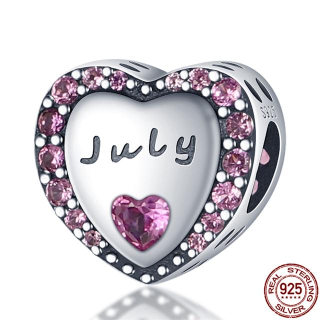 New 925 Sterling Silver Birthstone Heart Pendant Letter Series Bead Fit Original Fashion Charms Bracelet Women Jewelry Diy Gift