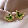 Mori gradual change green crystal butterfly earrings light luxury high-end stud earrings women's niche high-end diamond stud earrings jewelry