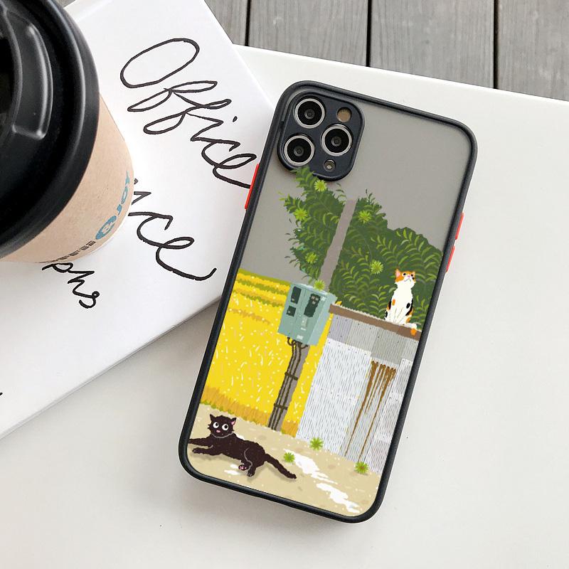 

Cartoon Animal Cat Scenery Phone Case For iphone 6s 7 8 Plus SE2 11 12 14 15 13 Pro Max X XR XS MAX Matte Shockproof Cover iphone 11Pro