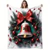 1pc Cozy Christmas Bell & Wreath Flannel Blanket - Soft Warm Bedspread, 280GSM All-Season Bed Cover for Couch, Sofa, Bed - Machine Washable Holiday Gi