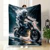 A Motorcyclist Rides Through Water with Splashing Waves Dramatically. for All Seasons Blanket Lunch Break Throw Gift
