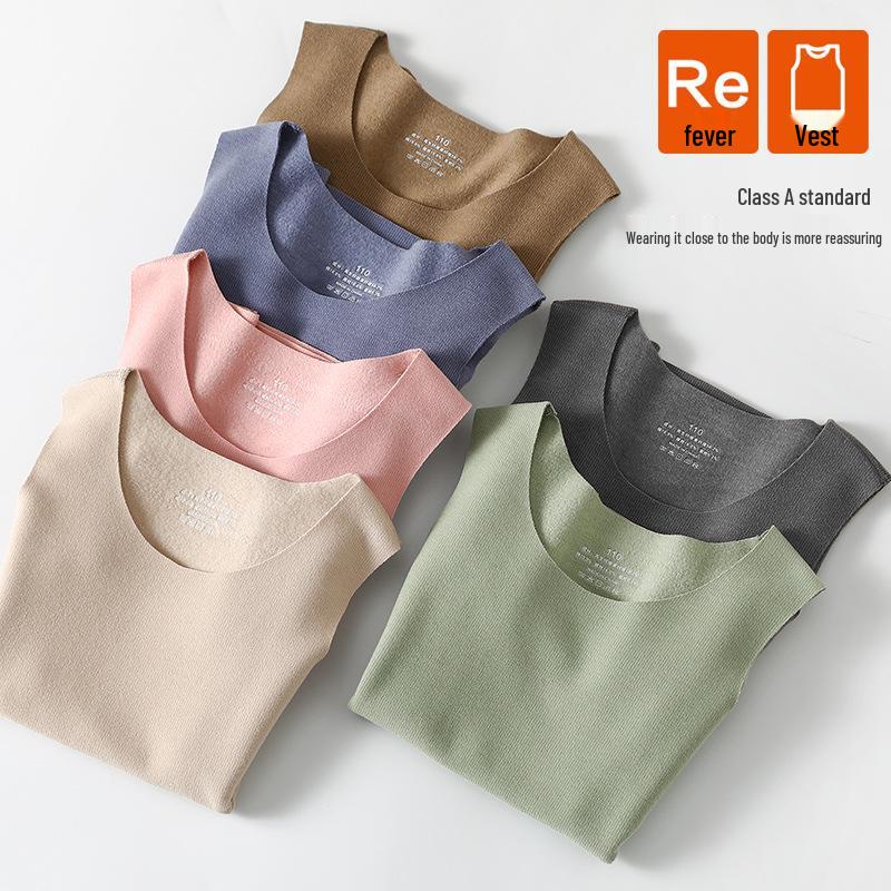 New Children's Fleece-Lined Vest: A-Class Warmth, Round Neck, Brushed Inner Layer for Autumn/Winter.