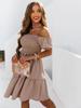 Women Off Shoulder Midi Dress Summer Sexy Short Solid Sleeve Ruffles Dresses Fashion Casual Holiday Sundress Loose Vestidos