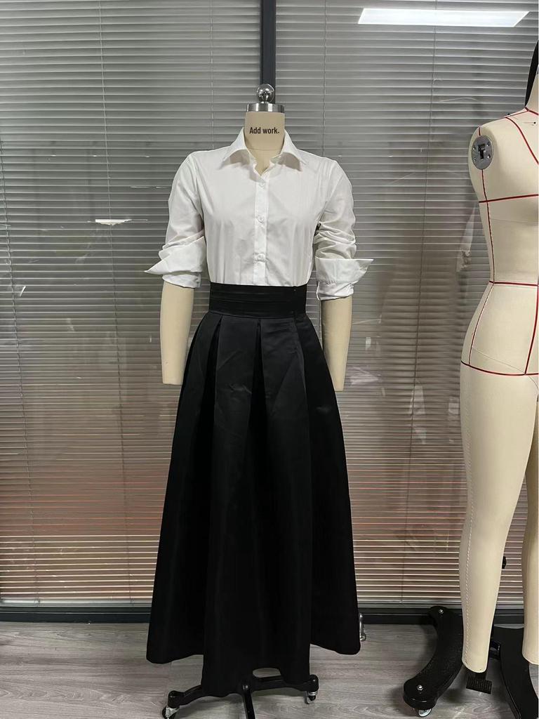 European American Sexy Women's Street Fashion Stand-up Collar Shirt & Solid Color Skirt Set