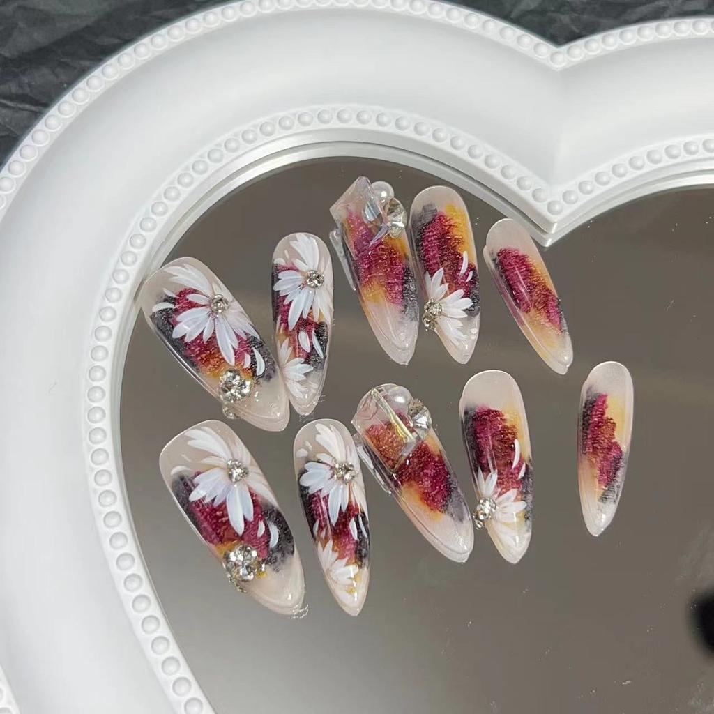 Wearing Armor Pure Handmade Manicure Finished Product Fake Nail Patches Autumn and Winter High-tech Japanese Hand-painted Manicure Explosive Diamond
