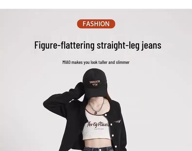 Women's 2025 High-Waist Plush Jeans - Small Size, Wide-Leg, Narrow Straight, Autumn/Winter Style