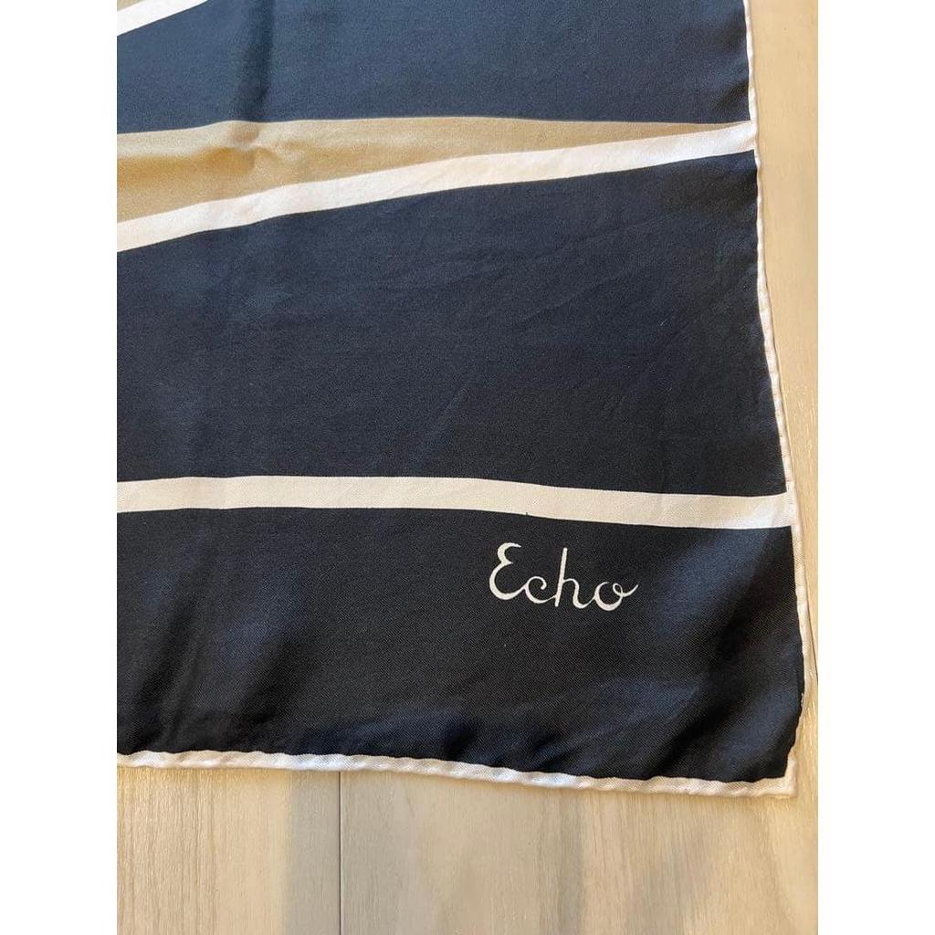 Used Echo 100% Silk Scarf Large Black Beige