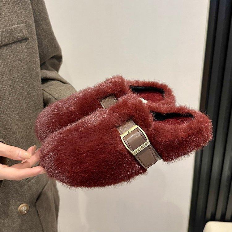 

Mao Mao slippers women s outer wear 2025 new autumn and winter one-pedal high-end mink plush cotton slippers 40