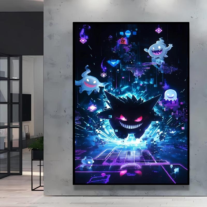 Canvas Artwork Painting Pokemon Gengar Poster Hd Prints Cartoon Character Picture Classic Modern Home Living Room Wall Decor