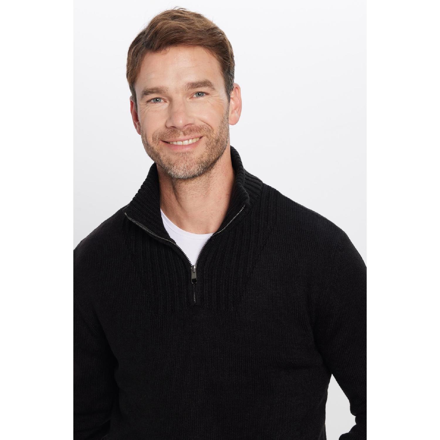 

Мужской приталенный узкий свитер с высоким воротником и застежкой-молнией Добби M чёрный