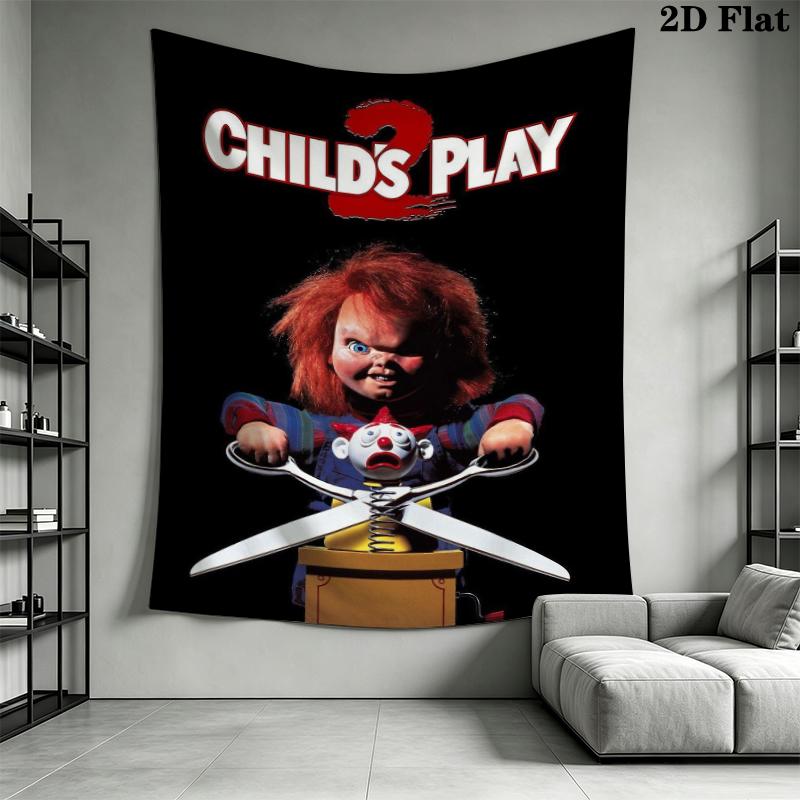 Arazzo da Parete Chucky Appeso Estetico alla Parete Coperta in Tessuto Stampato Arazzi Decorativi per Camera da Letto Soggiorno Decorazioni per la Casa