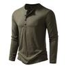 Mens Loose Slub Cotton Henley Collar Long Sleeve Casual T Shirt