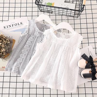 Baby Mädchen Sommer Baumwolle Blumendruck ärmellose Tops Bluse mit Quaste
